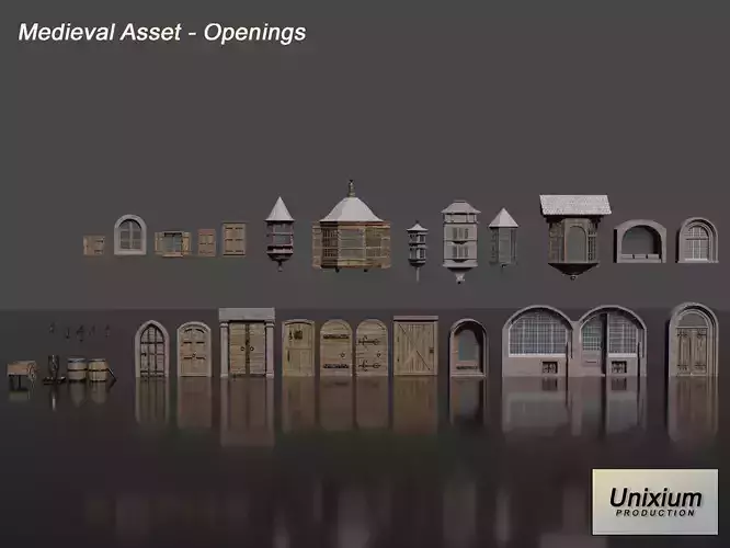 Medieval Door and Windows Low-poly 3D model Medieval Door and Windows Low-poly 3D model