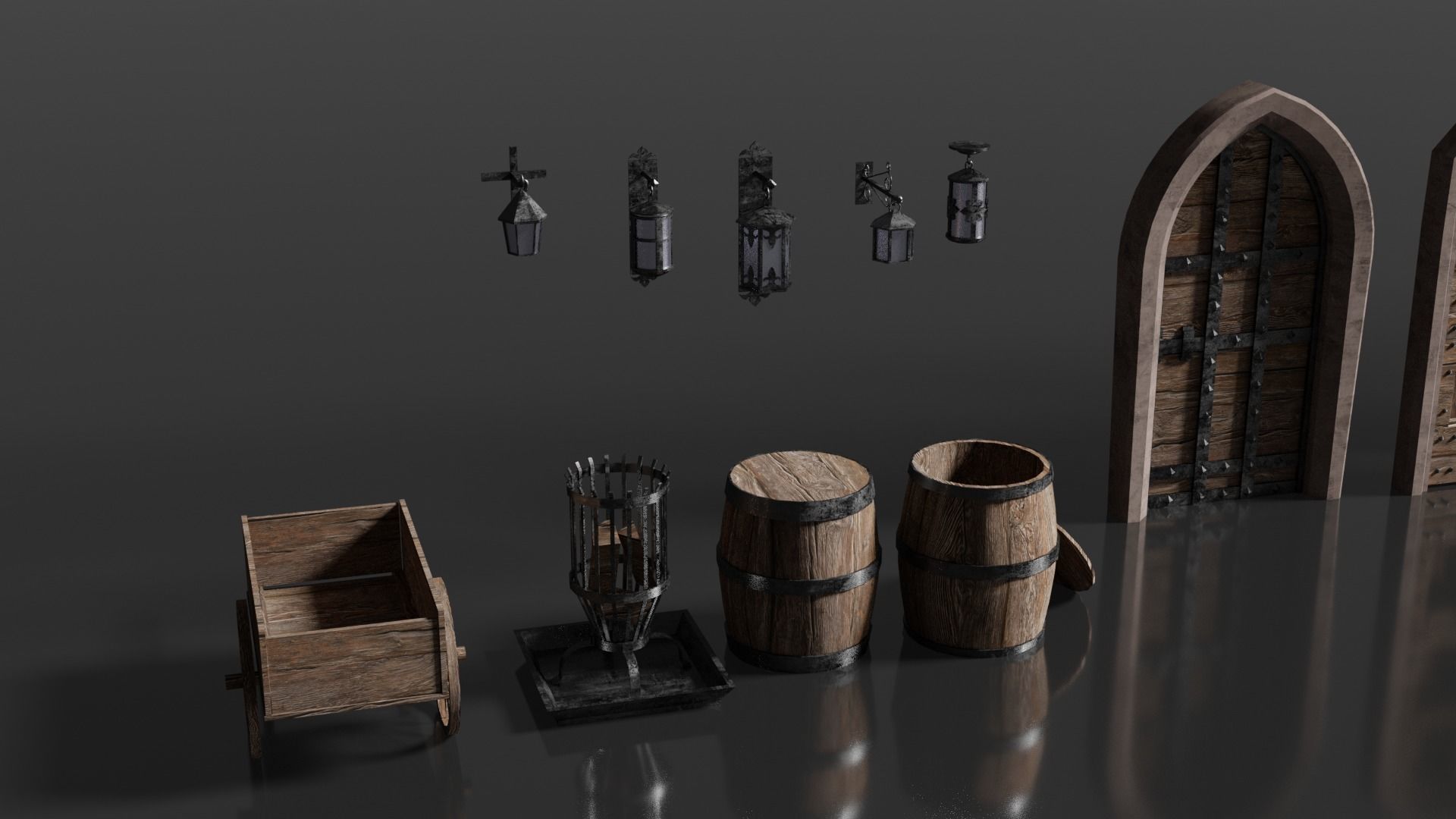 Medieval Door and Windows Low-poly 3D model_3