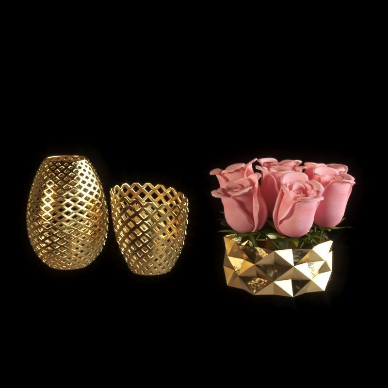 set134 gold tray with cactus 3D model_3