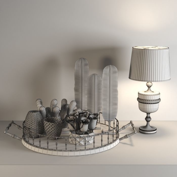 set134 gold tray with cactus 3D model_4