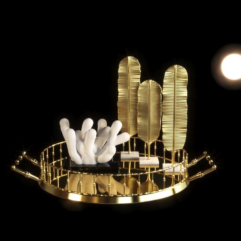 set134 gold tray with cactus 3D model_2