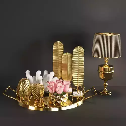 set134 gold tray with cactus