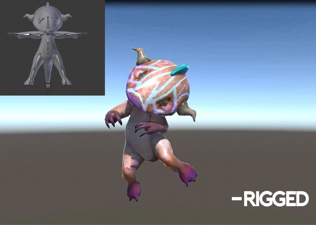 Creature cartoon  Salamander Rigged asset Low-poly 3D model_4