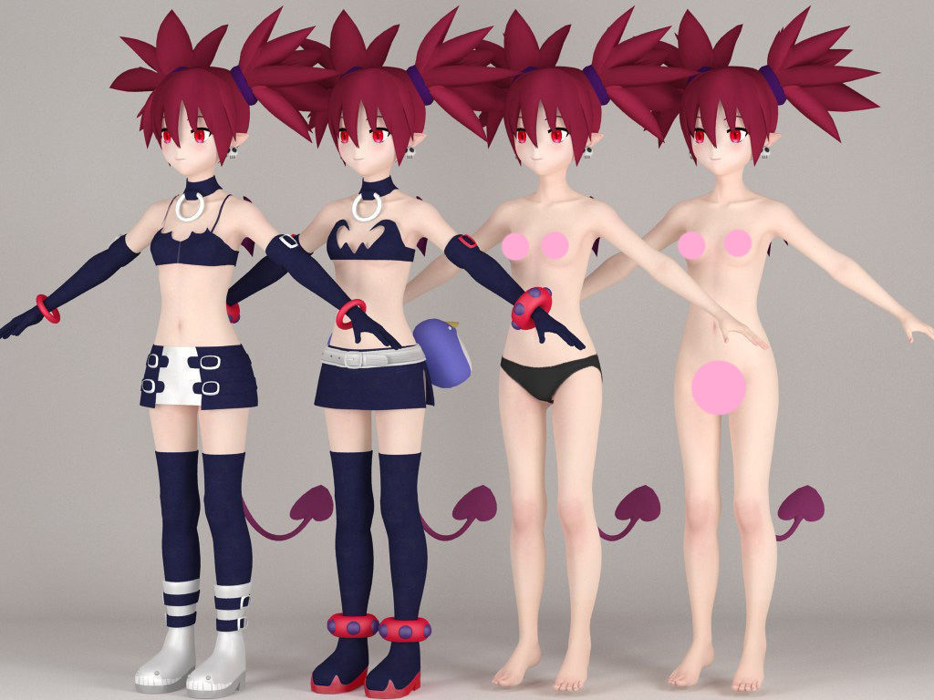 T pose nonrigged model of Etna anime girl 3D model_3