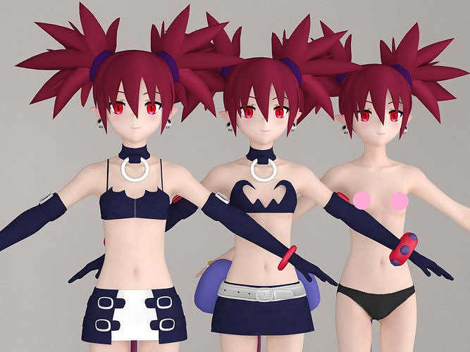 T pose nonrigged model of Etna anime girl 3D model