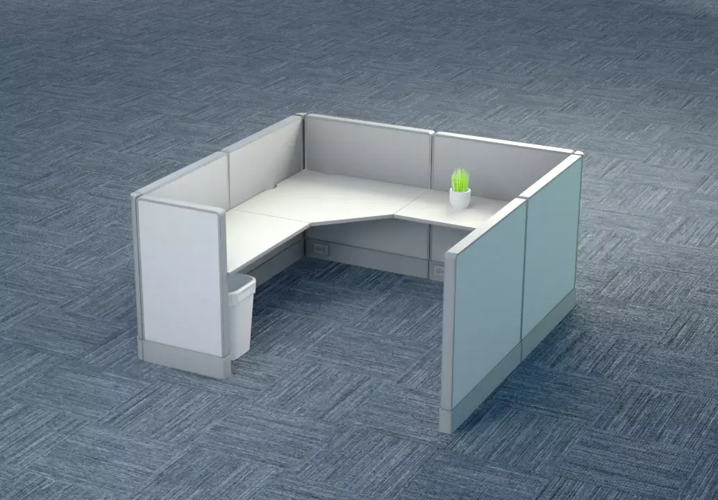 cubicle 0 office with corner desk Low-poly 3D model_0
