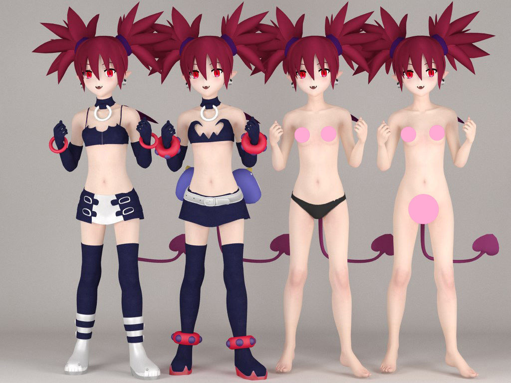 T pose rigged model of Etna anime girl 3D model_4