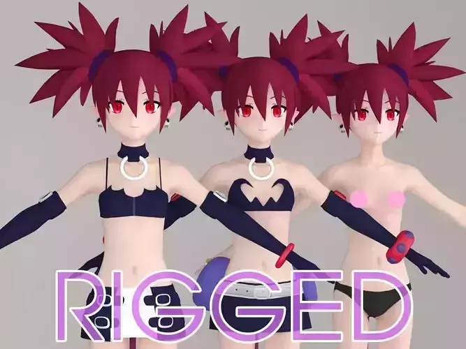 T pose rigged model of Etna anime girl 3D model