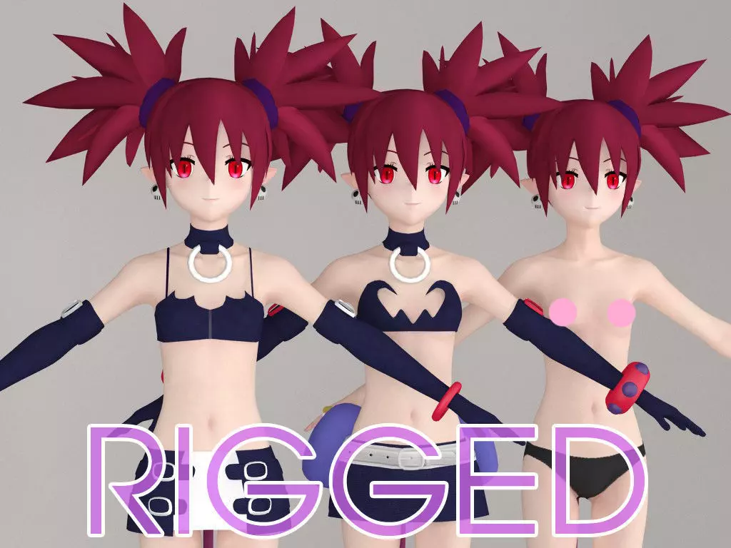 T pose rigged model of Etna anime girl 3D model_0