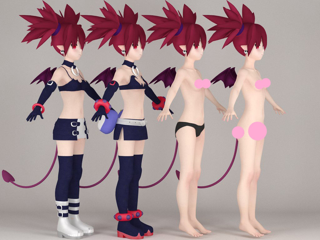 T pose rigged model of Etna anime girl 3D model_8