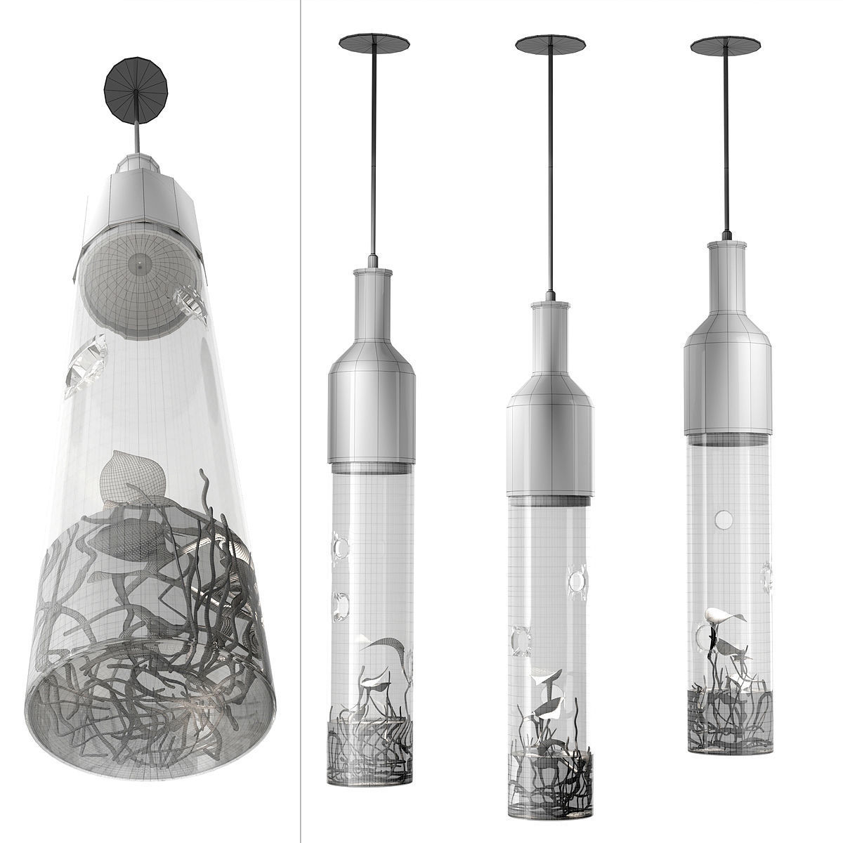 Scandinavian glass chandelier 3D model_3