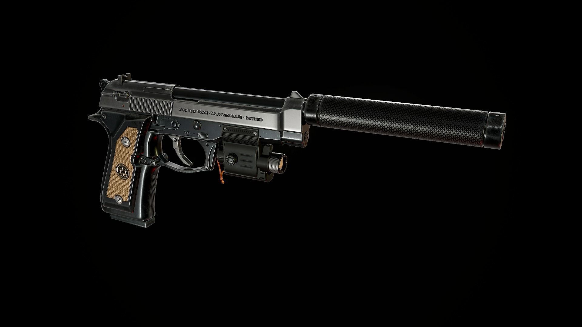 Pistol Beretta 92 Low-poly 3D model_14