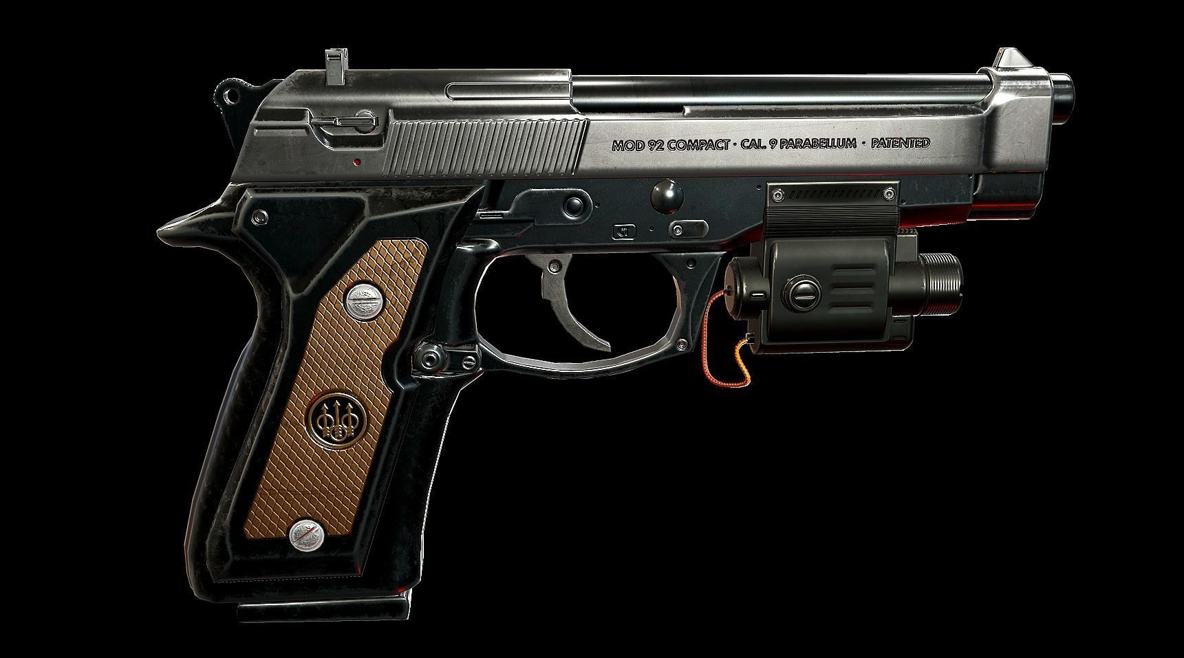 Pistol Beretta 92 Low-poly 3D model_8