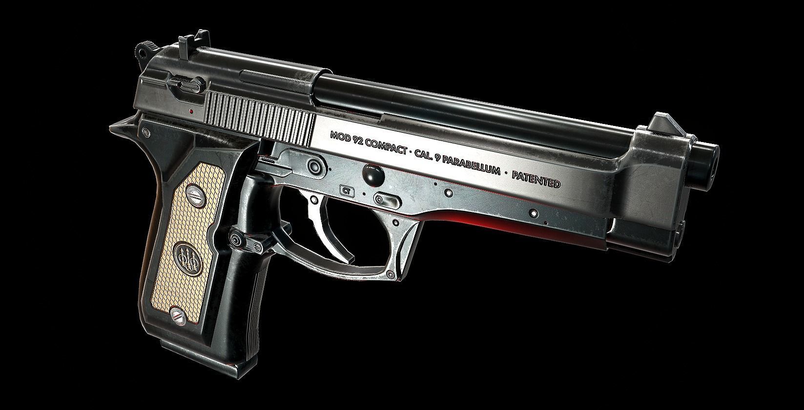 Pistol Beretta 92 Low-poly 3D model_7