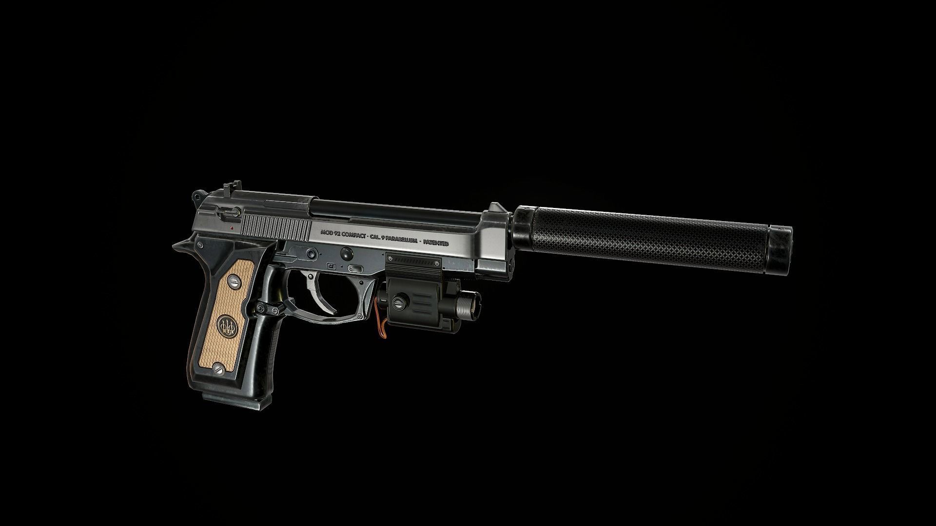 Pistol Beretta 92 Low-poly 3D model_6