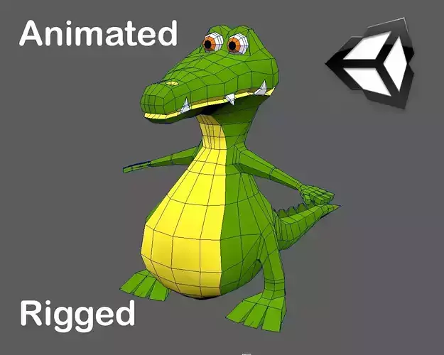 Funny Cartoon Character Crocodile Low-poly 3D model