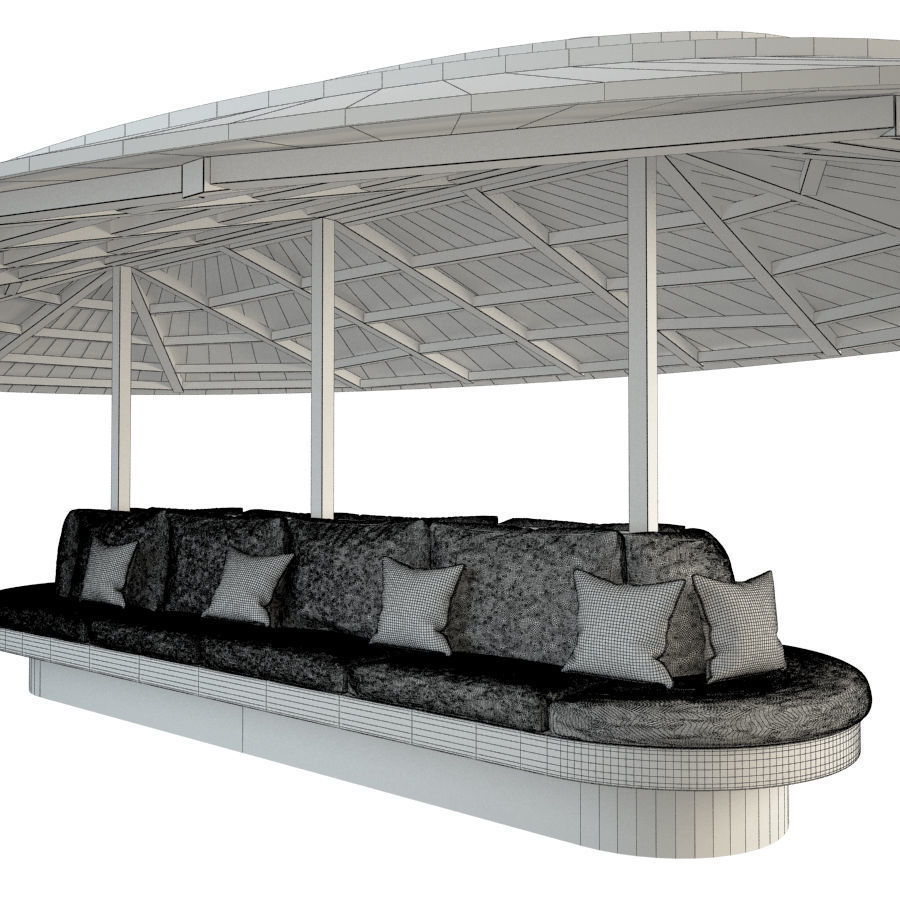 Gazebo With Bench Seat 3D model_3