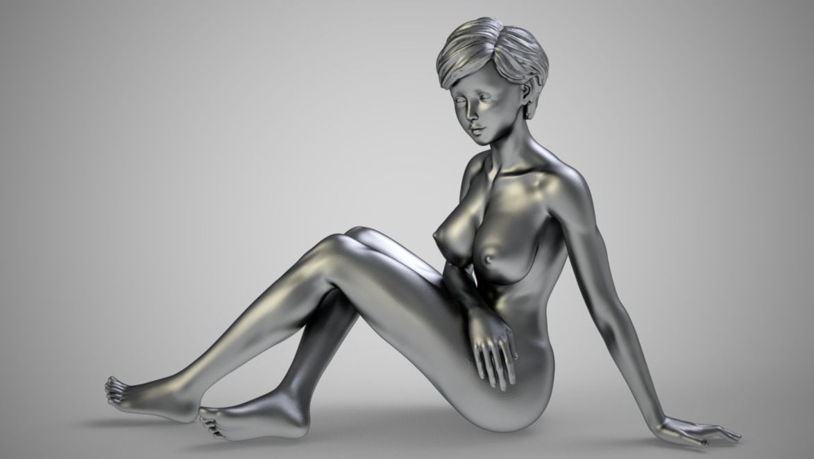 Girl Sitting Sideways 3D print model_11