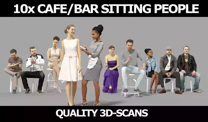 10x Sitting Woman Casual Man Cafeteria Waitress Vol02 Scanned 3D Model Collection