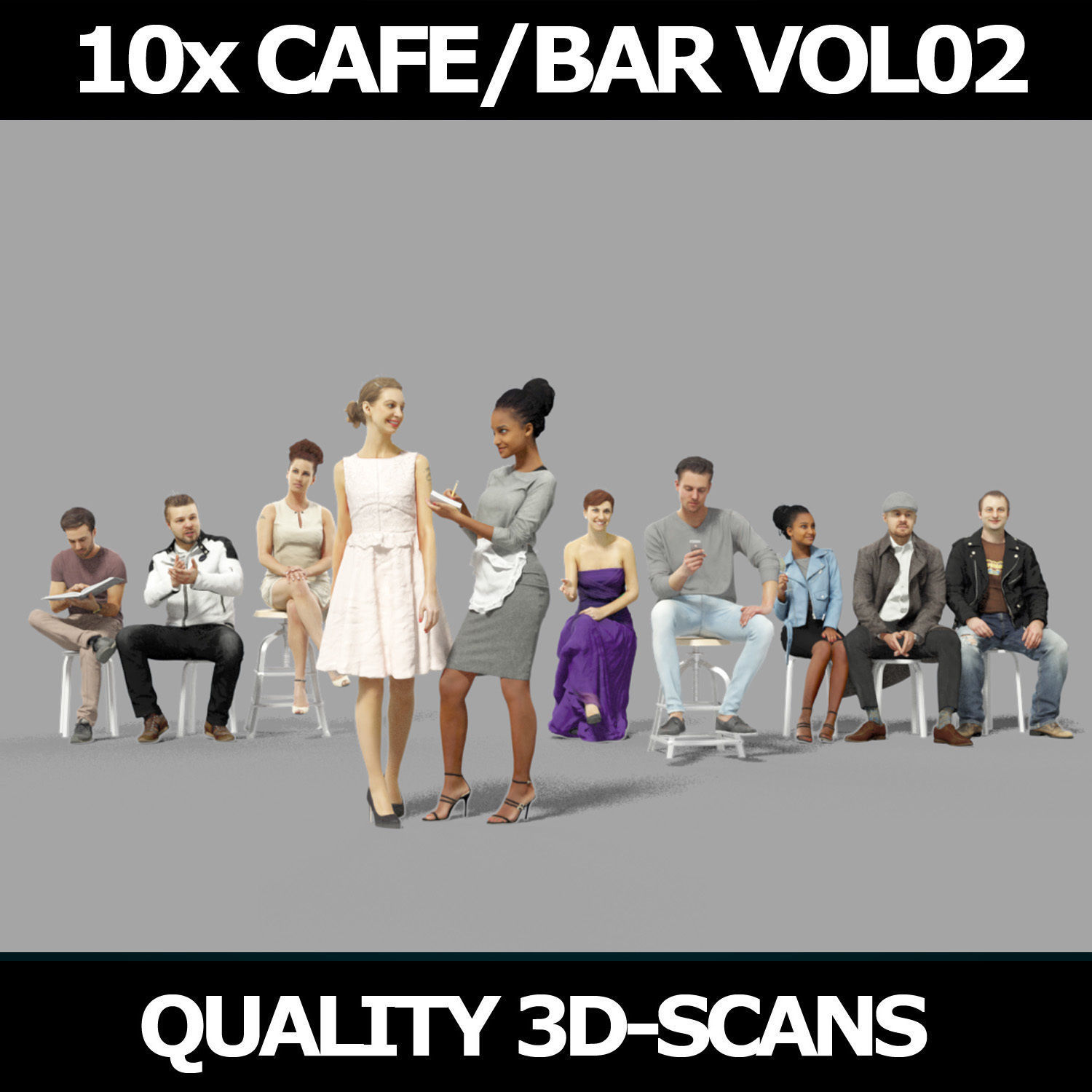 10x Sitting Woman Casual Man Cafeteria Waitress Vol02 Scanned 3D Model Collection_2