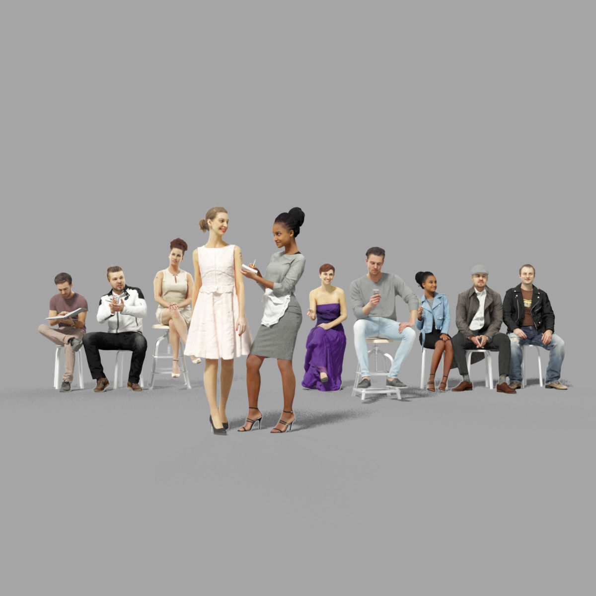 10x Sitting Woman Casual Man Cafeteria Waitress Vol02 Scanned 3D Model Collection_1