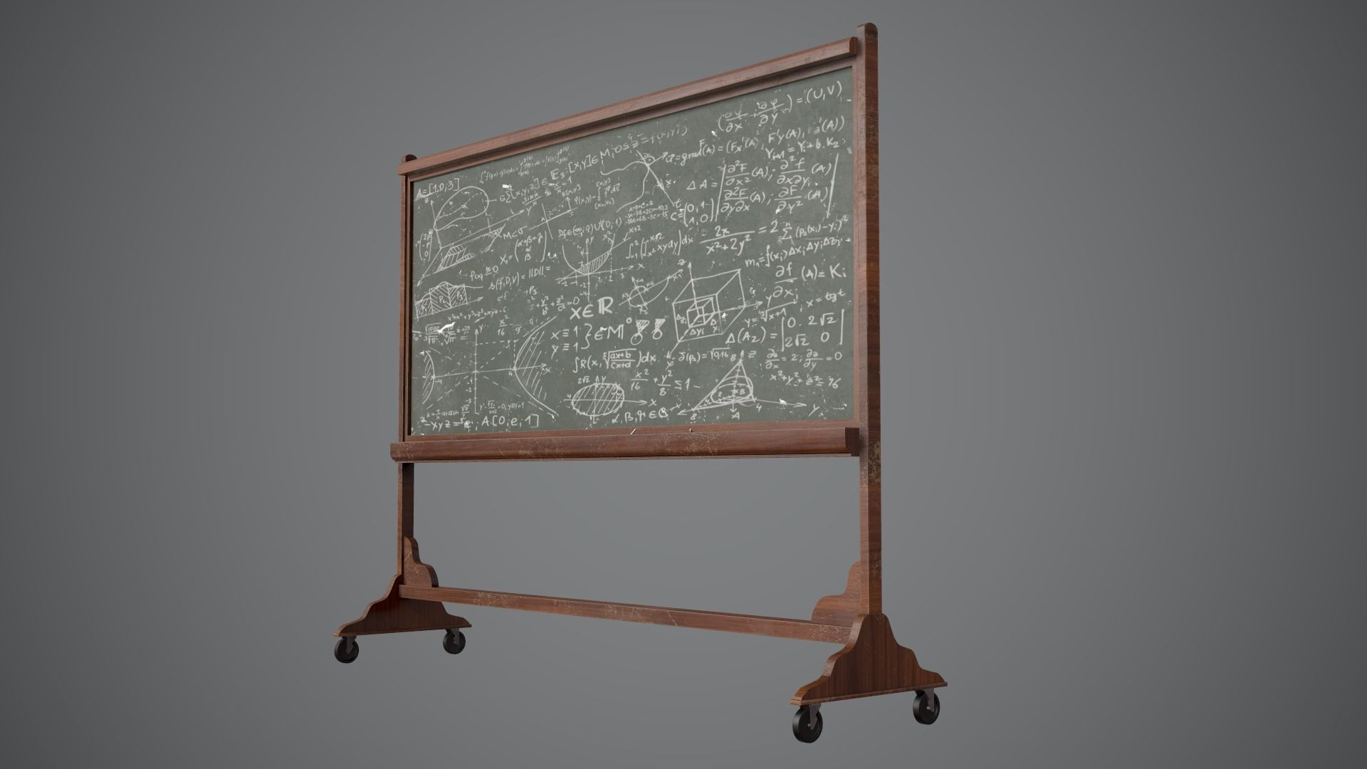 CHALKBOARD Game Ready Low Poly blackboard on wheels Low-poly 3D model_2