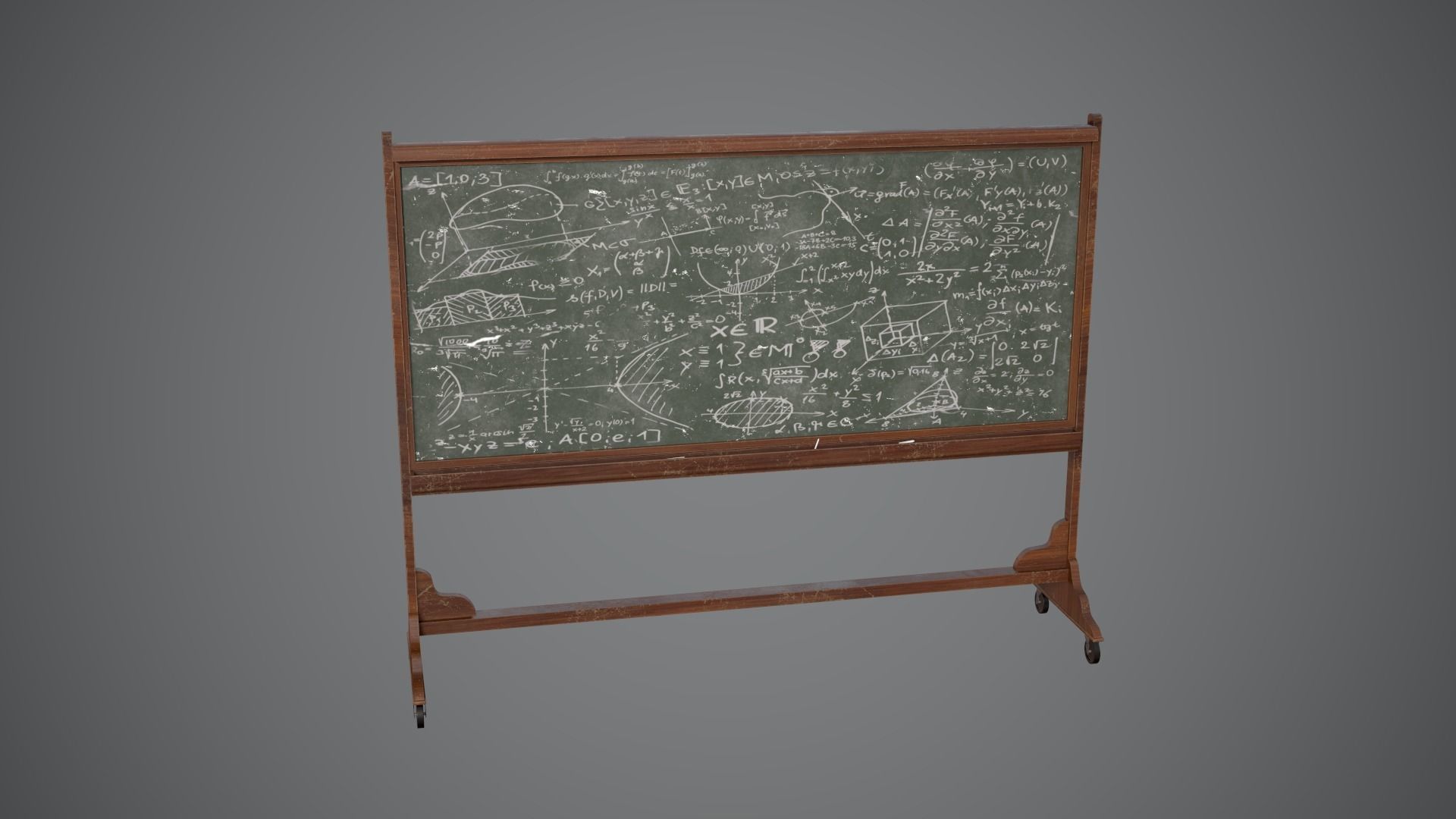 CHALKBOARD Game Ready Low Poly blackboard on wheels Low-poly 3D model_3