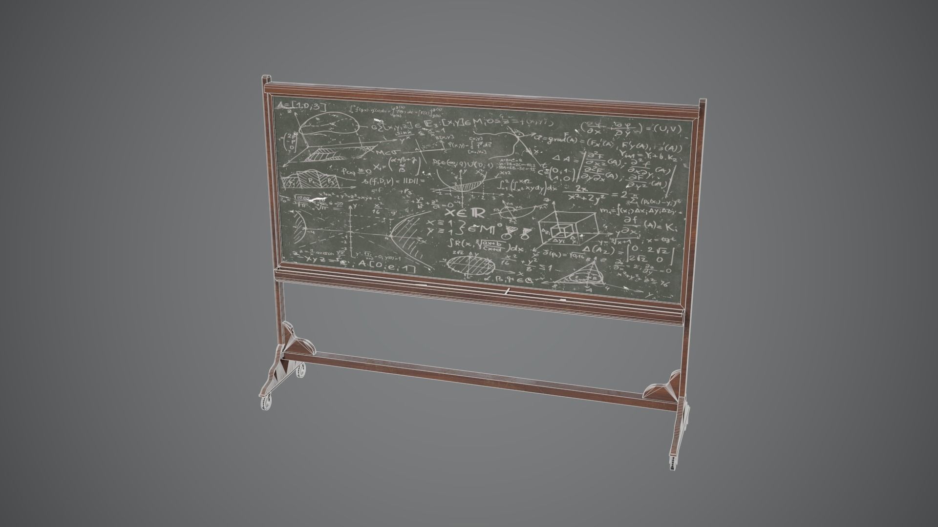 CHALKBOARD Game Ready Low Poly blackboard on wheels Low-poly 3D model_11