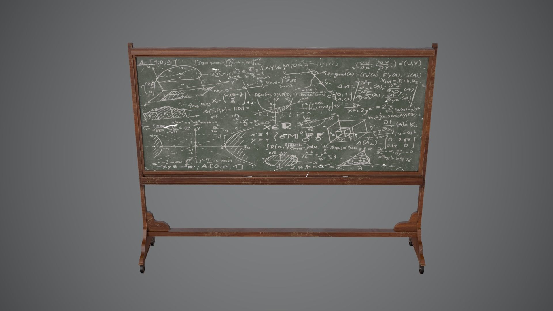 CHALKBOARD Game Ready Low Poly blackboard on wheels Low-poly 3D model_4