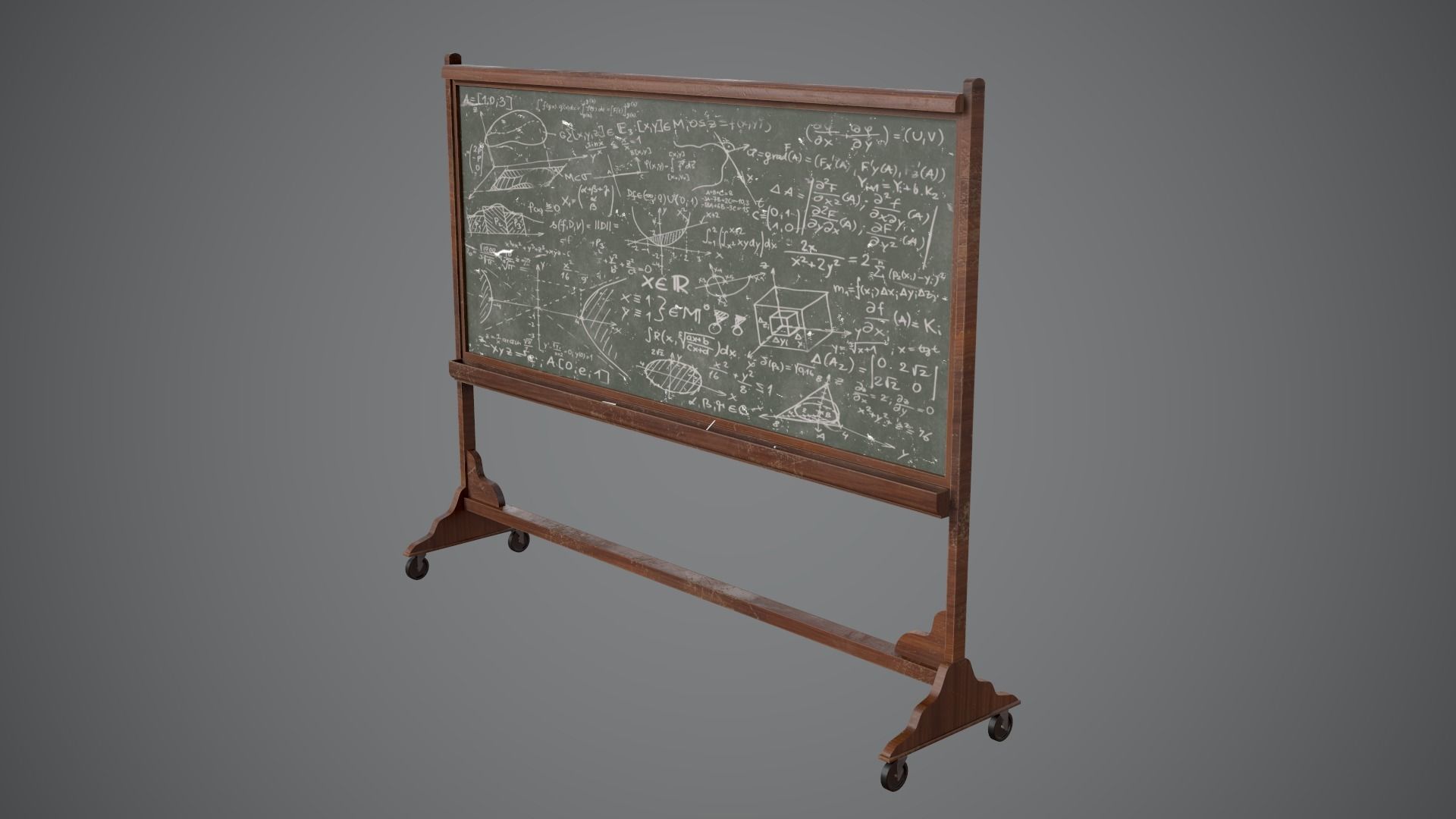 CHALKBOARD Game Ready Low Poly blackboard on wheels Low-poly 3D model_6