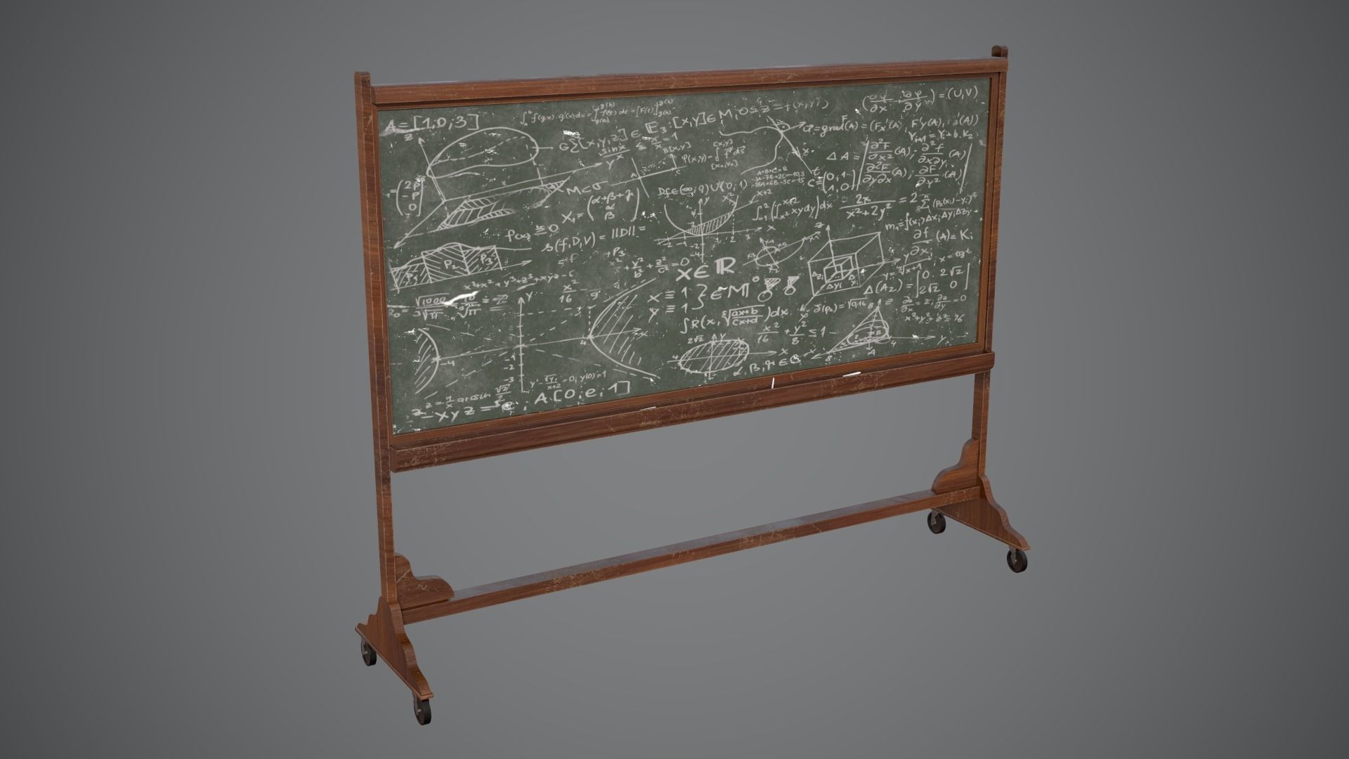 CHALKBOARD Game Ready Low Poly blackboard on wheels Low-poly 3D model_1