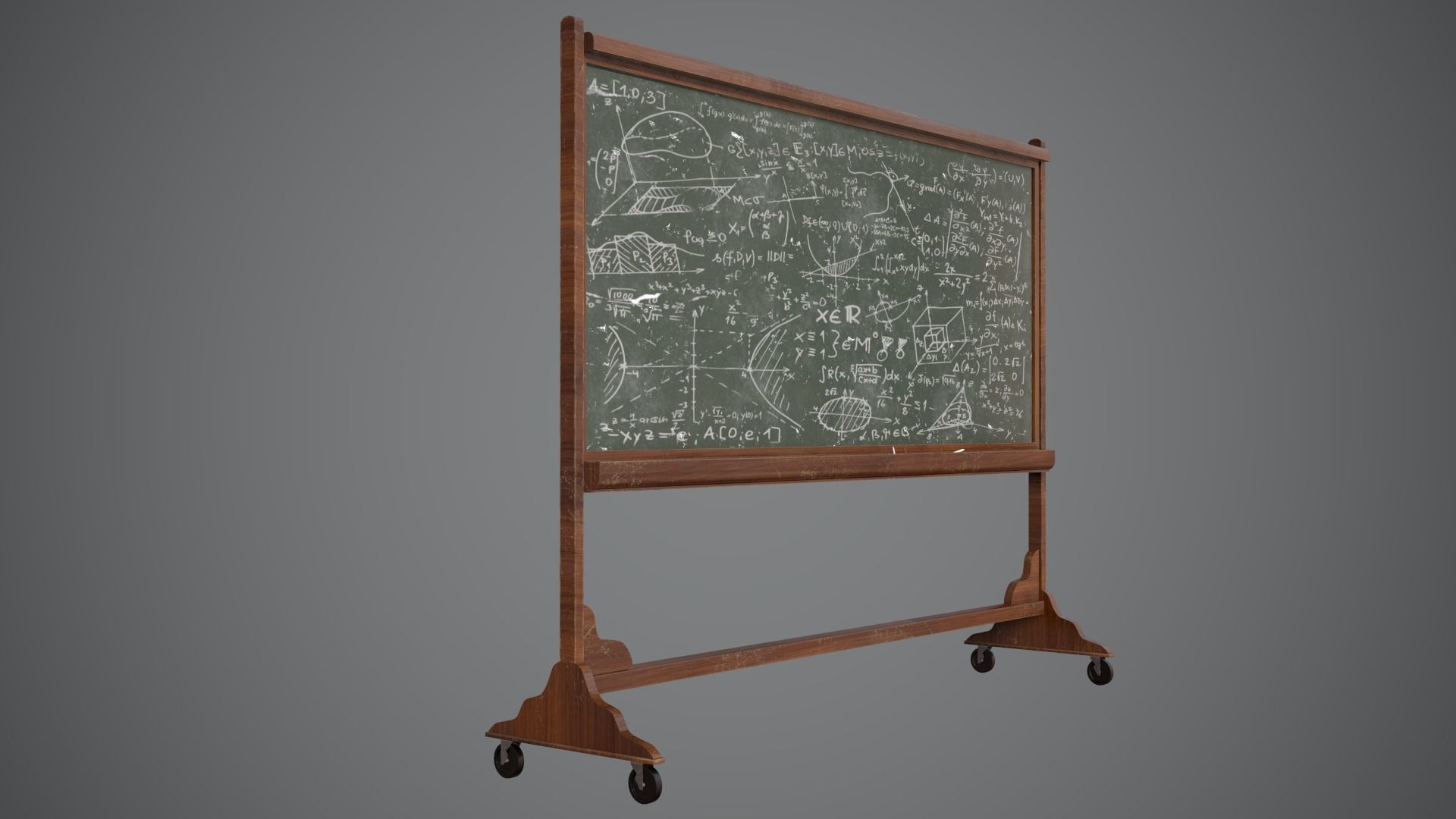CHALKBOARD Game Ready Low Poly blackboard on wheels Low-poly 3D model_5