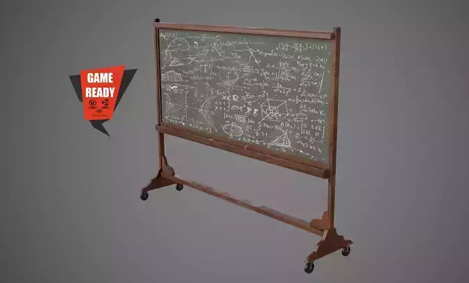 CHALKBOARD Game Ready Low Poly blackboard on wheels Low-poly 3D model