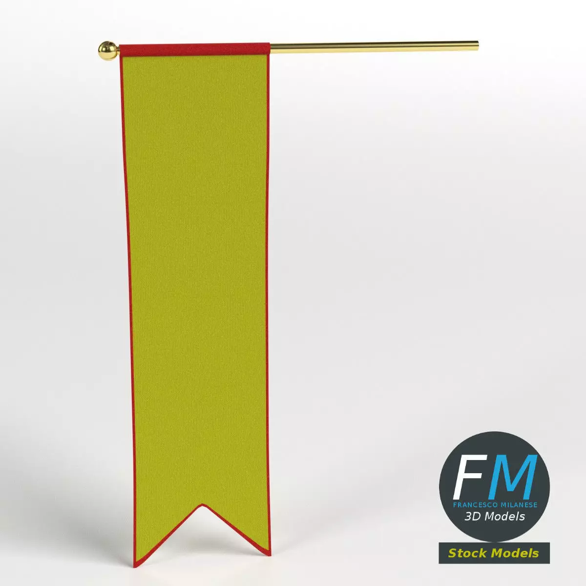 Long medieval banner 3D model_0