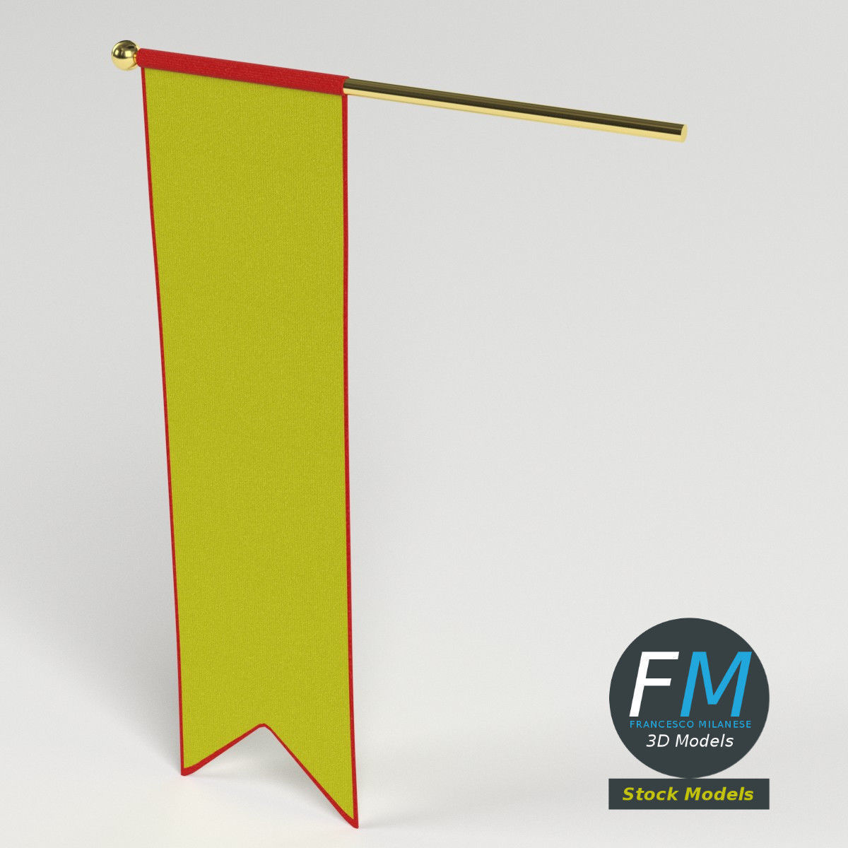 Long medieval banner 3D model_2