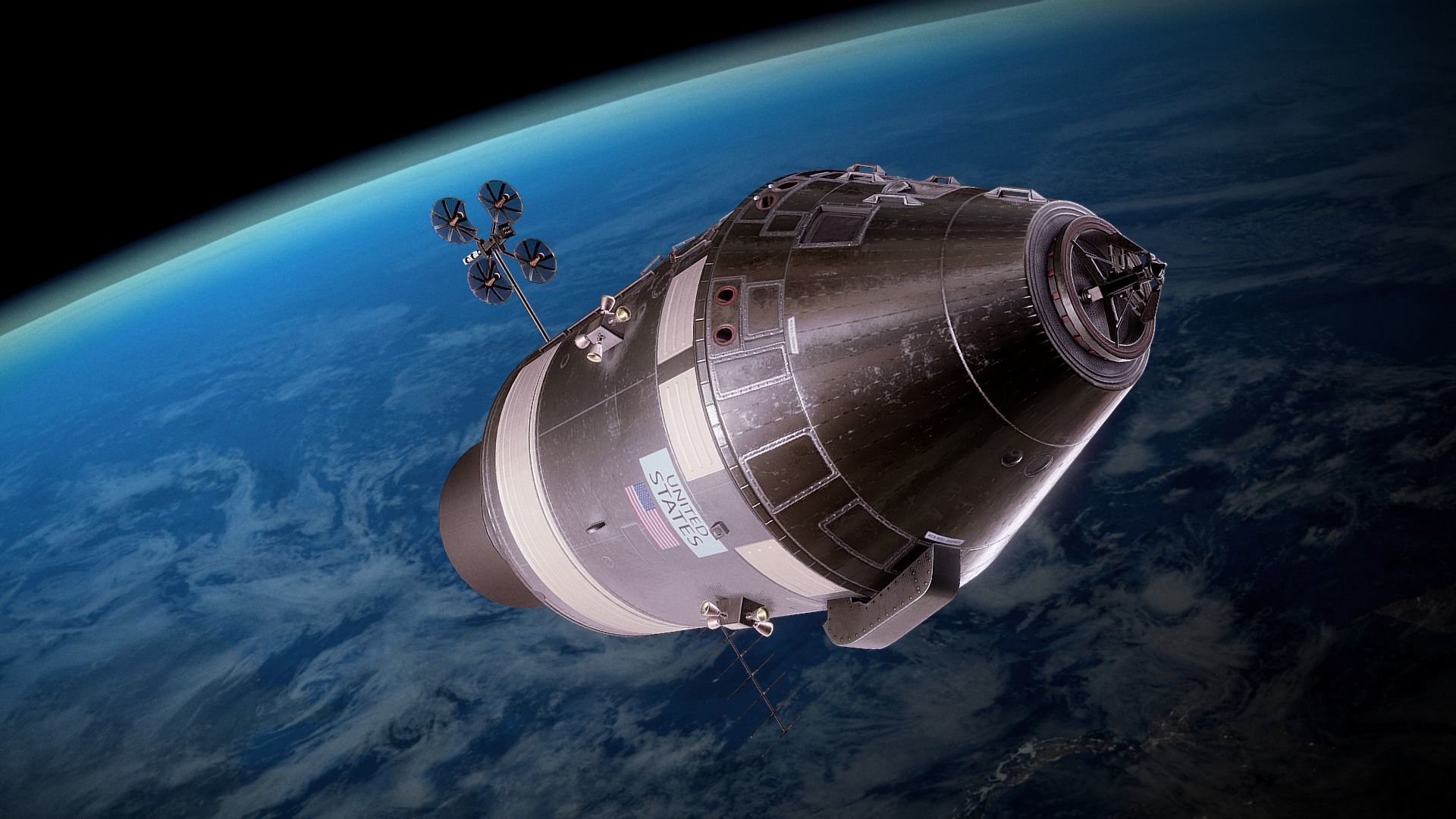 Apollo command Service module and Lunar Module  Low-poly 3D model_16