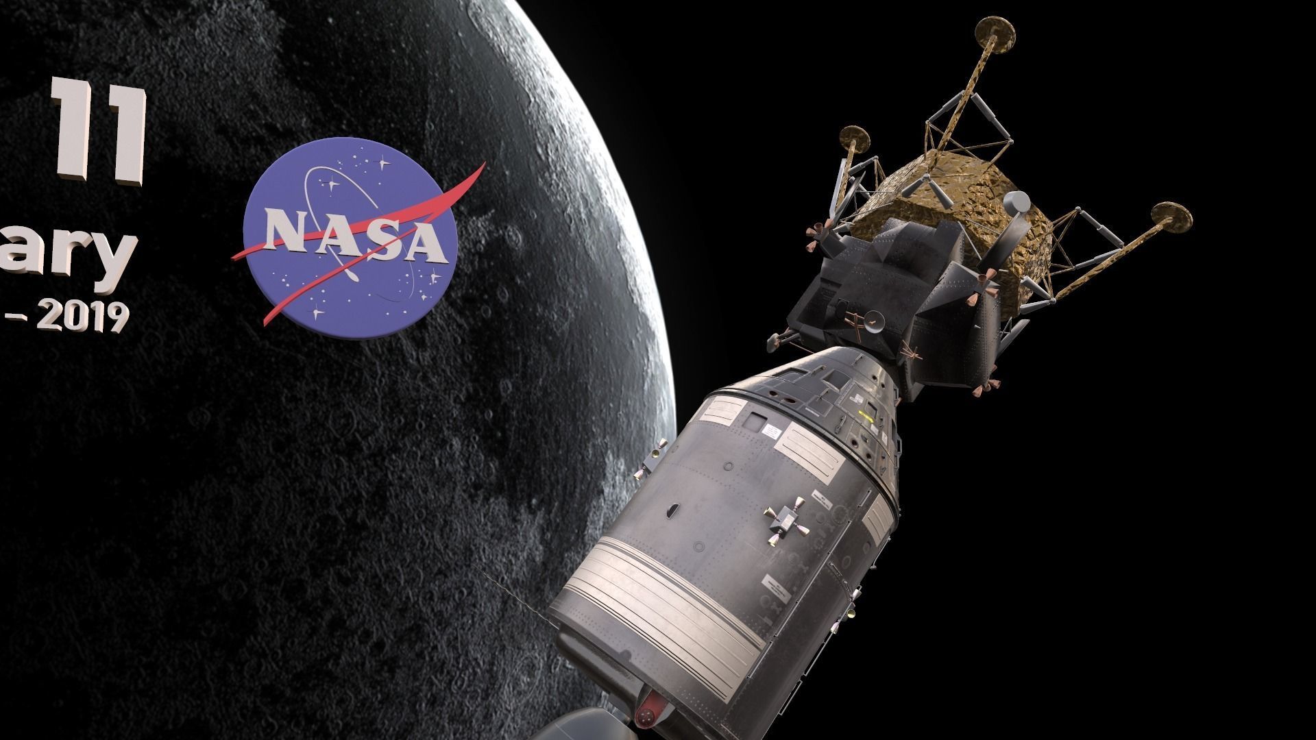 Apollo command Service module and Lunar Module  Low-poly 3D model_6