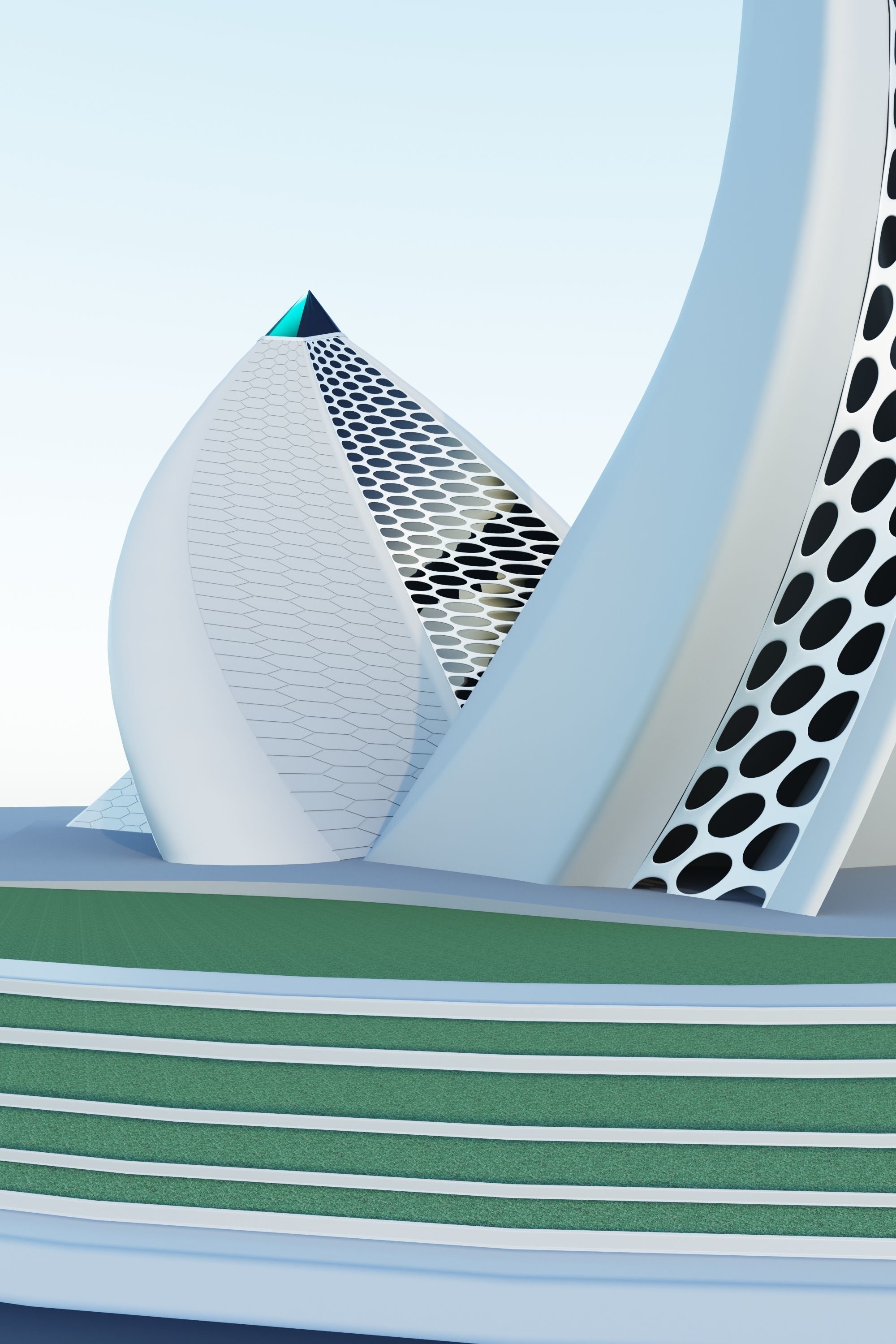 Hotel futuristic building with curves 3D model_1