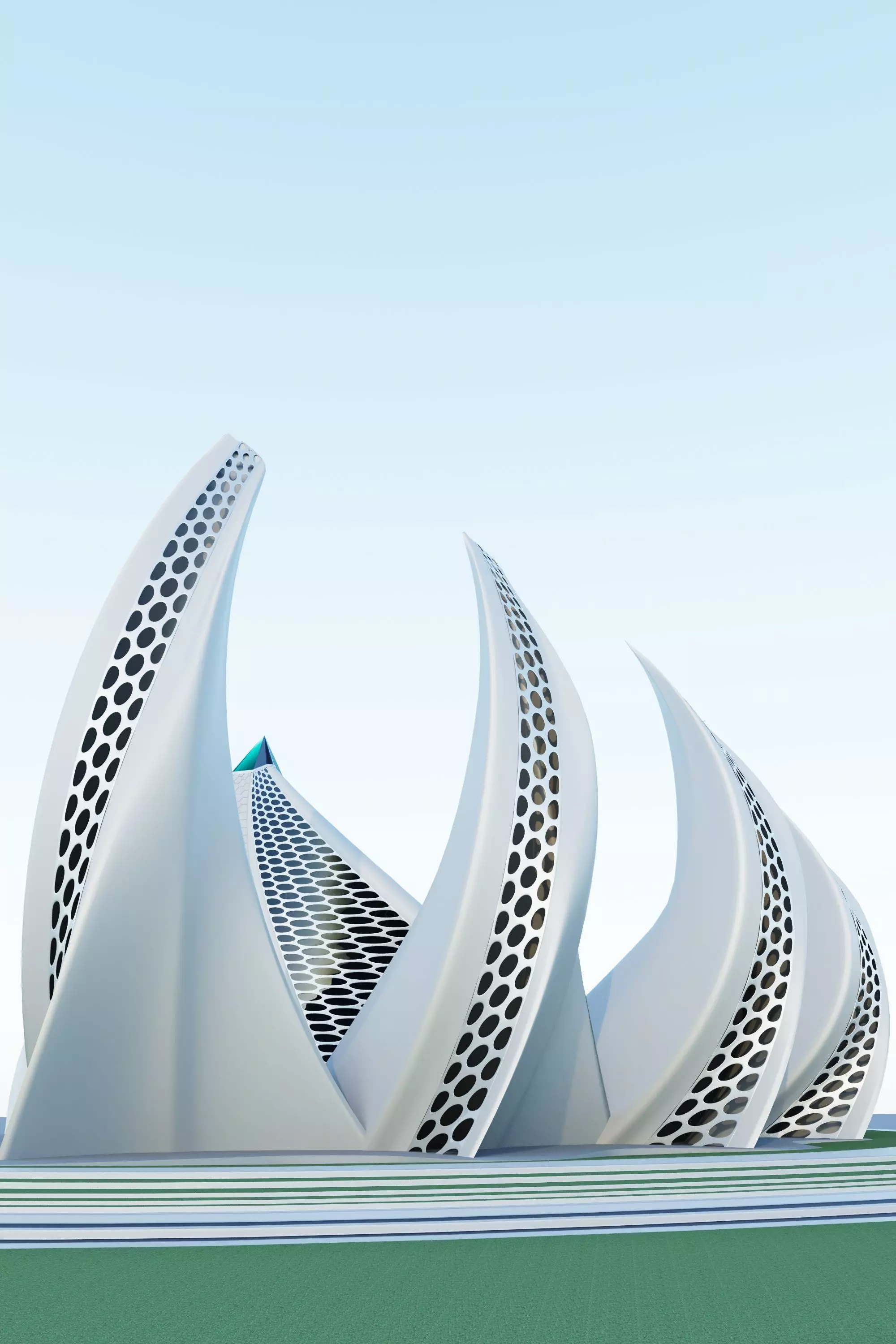 Hotel futuristic building with curves 3D model_0
