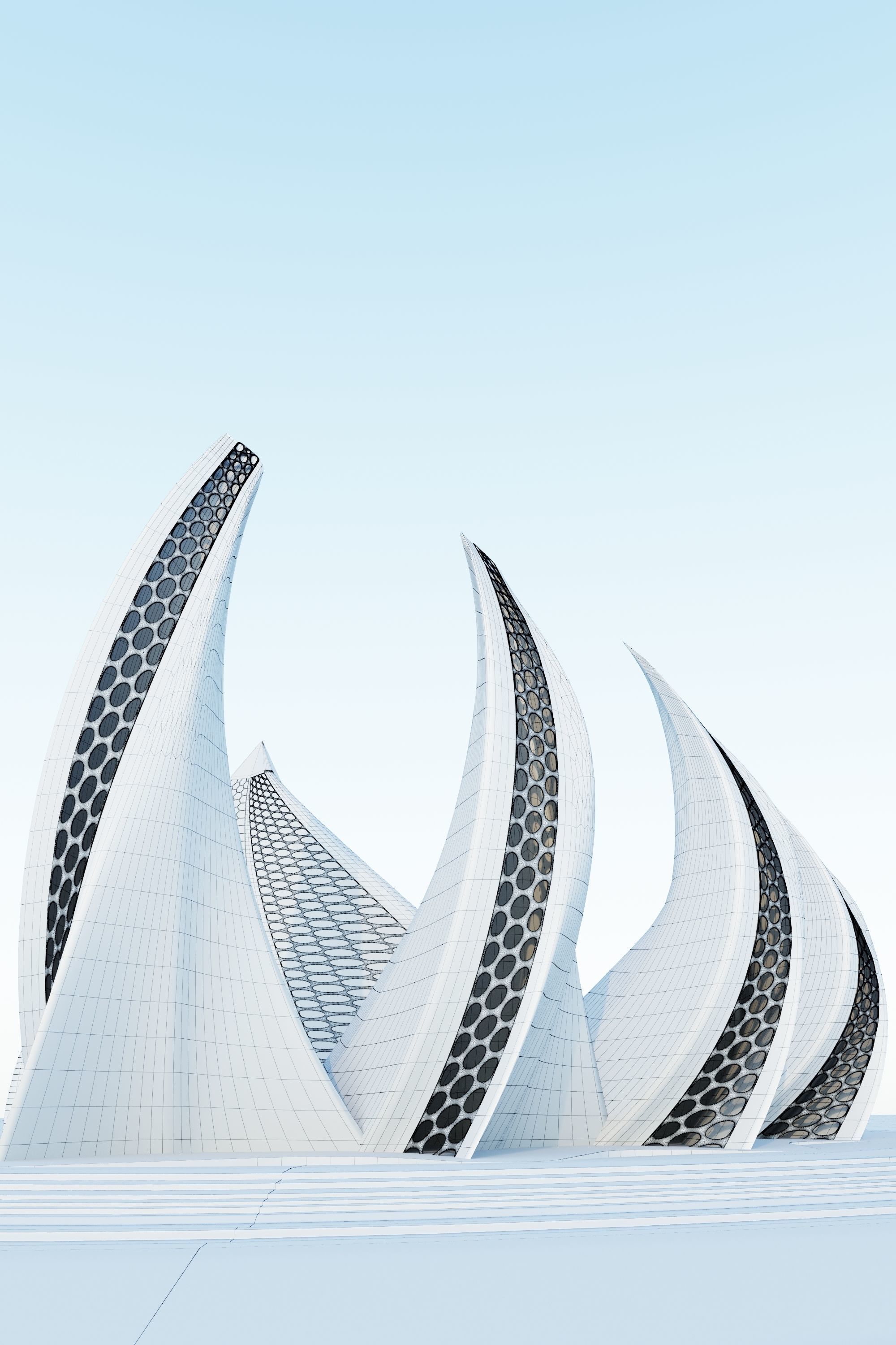 Hotel futuristic building with curves 3D model_2
