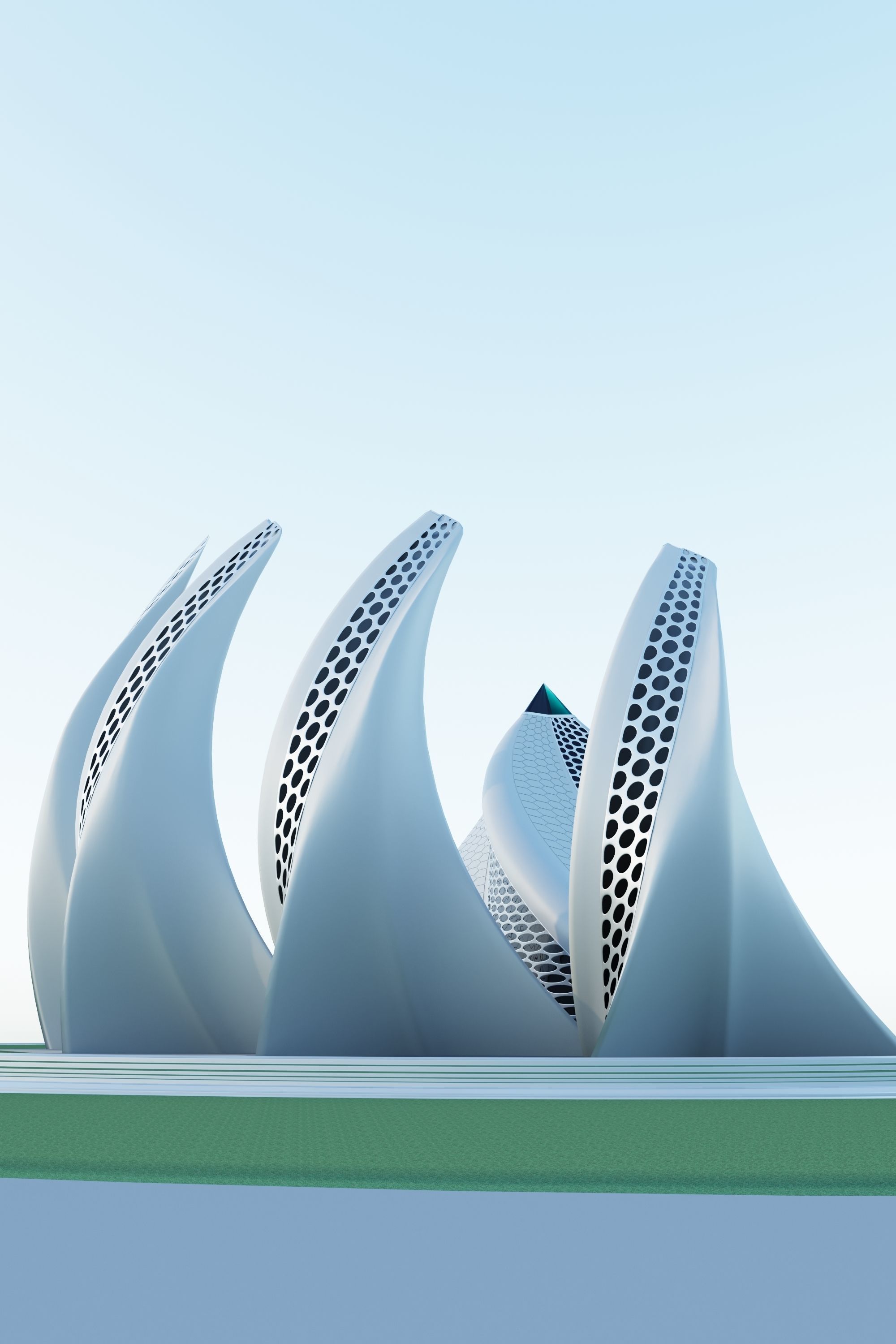 Hotel futuristic building with curves 3D model_4