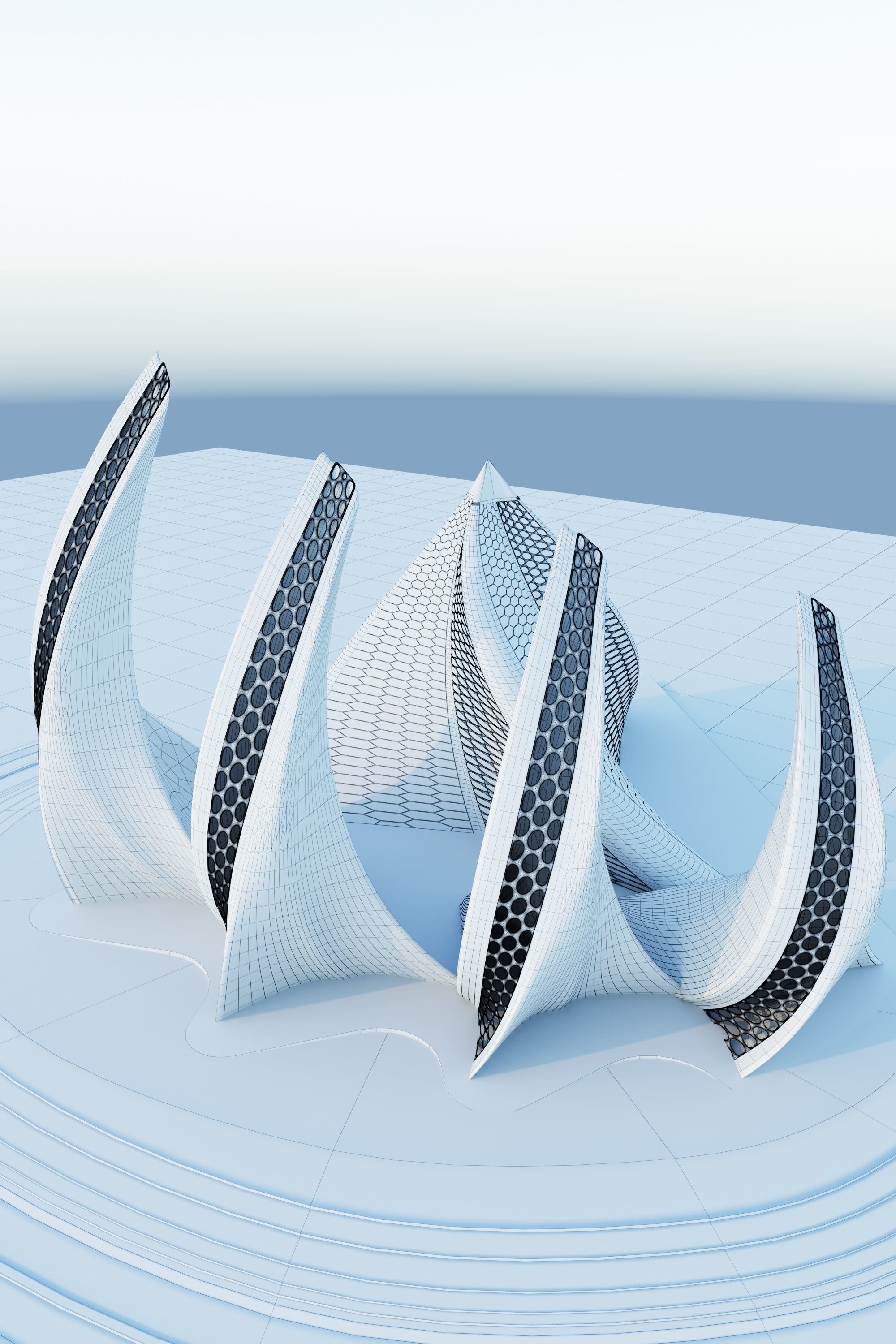 Hotel futuristic building with curves 3D model_3