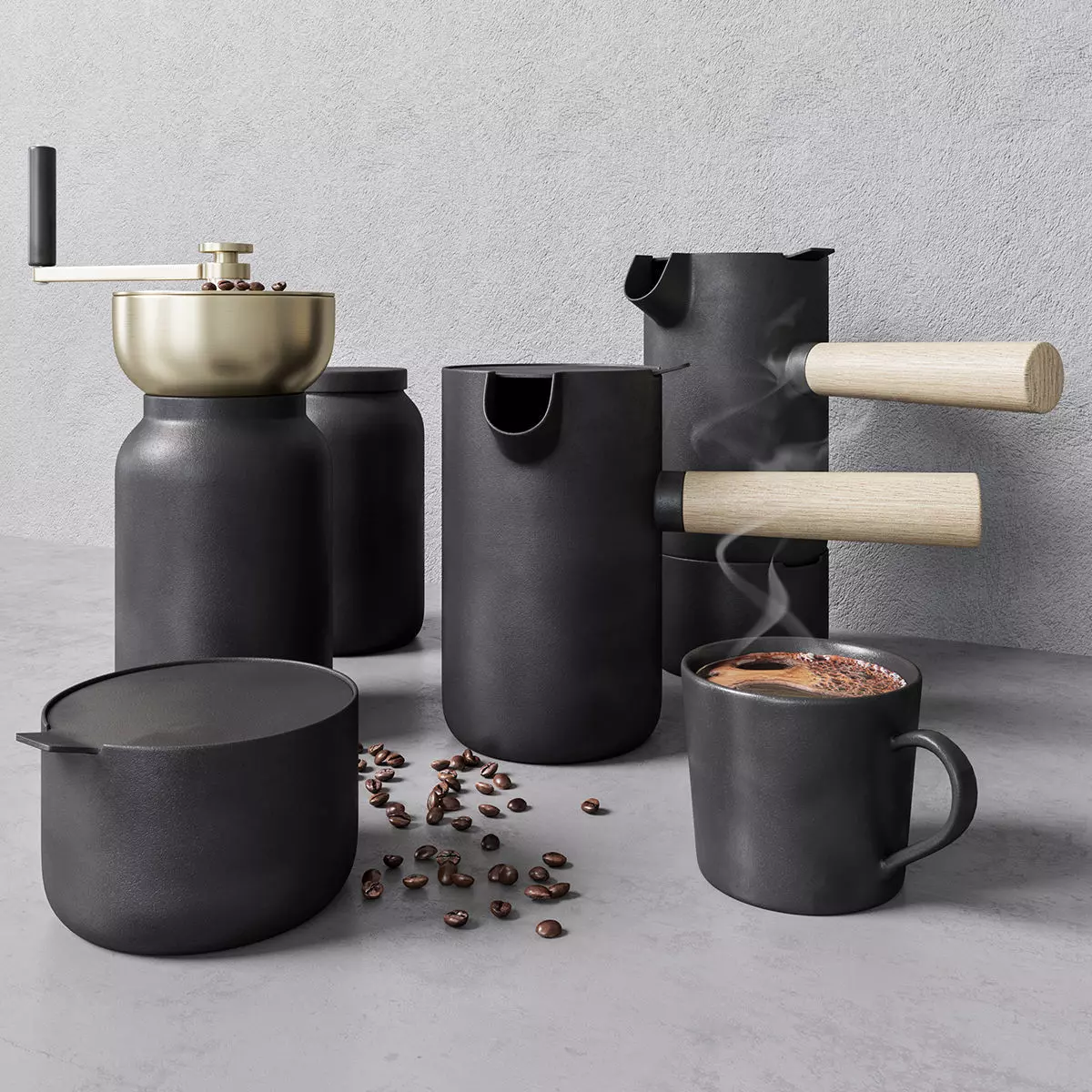 Coffee set grinder - gold 3D model