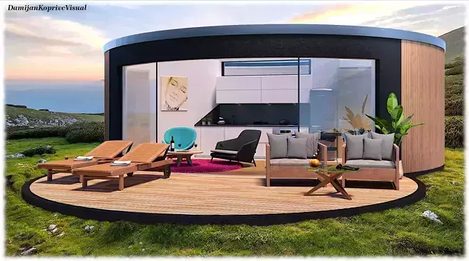modern round  house design 3d model Low-poly 3D model