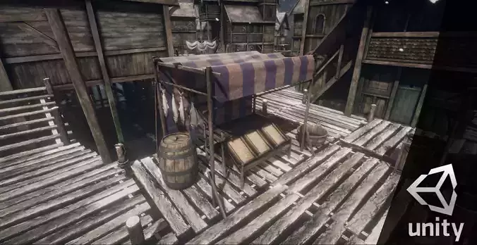 Medieval Lake Village stalls Low-poly 3D model