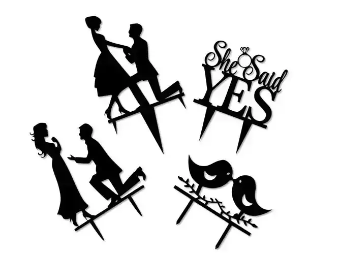 ENGAGEMENT CAKE TOPPER  SET OF 4 