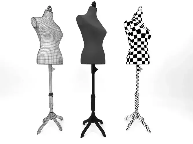 Female Adjustable Mannequin Torso With Wooden Stand 3D model