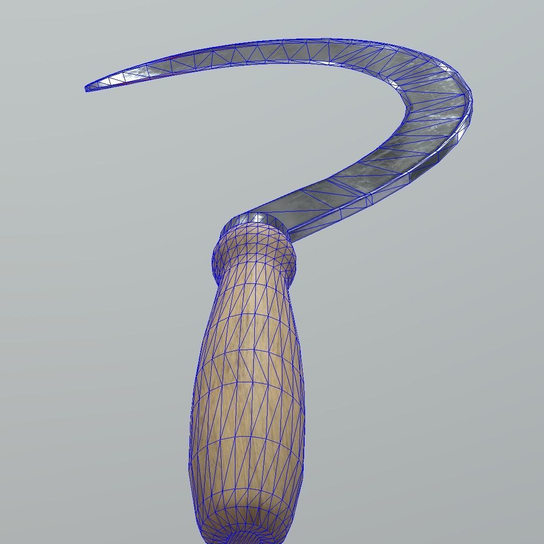 Sickle knife with wooden handle Low-poly 3D model_15