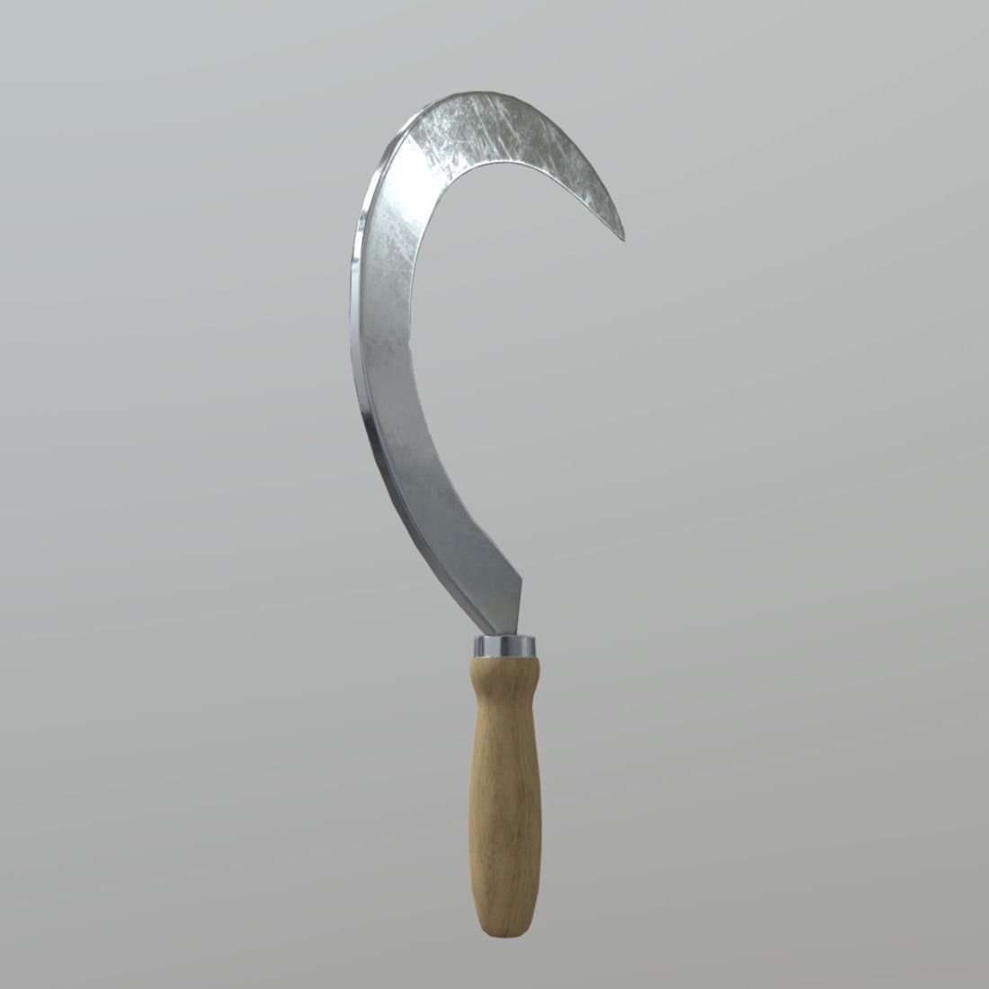 Sickle knife with wooden handle Low-poly 3D model_4