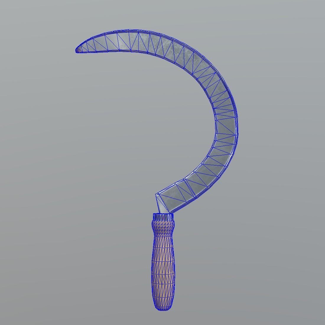 Sickle knife with wooden handle Low-poly 3D model_1